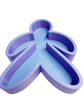Load image into Gallery viewer, A 3D-printed sandtray shaped like a stylized person in blue and pink striped layers.