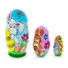 Load image into Gallery viewer, Set of 3 Nesting Dolls Bunnies and Easter Eggs